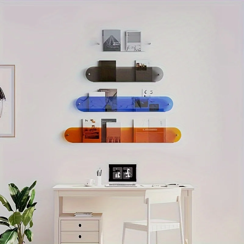 

Acrylic Colorful Hanging Shelf Newspaper Magazine Drawing Book Rack Wall Hanging Bookshelf Brochure Holder for Kindergarten Cafe