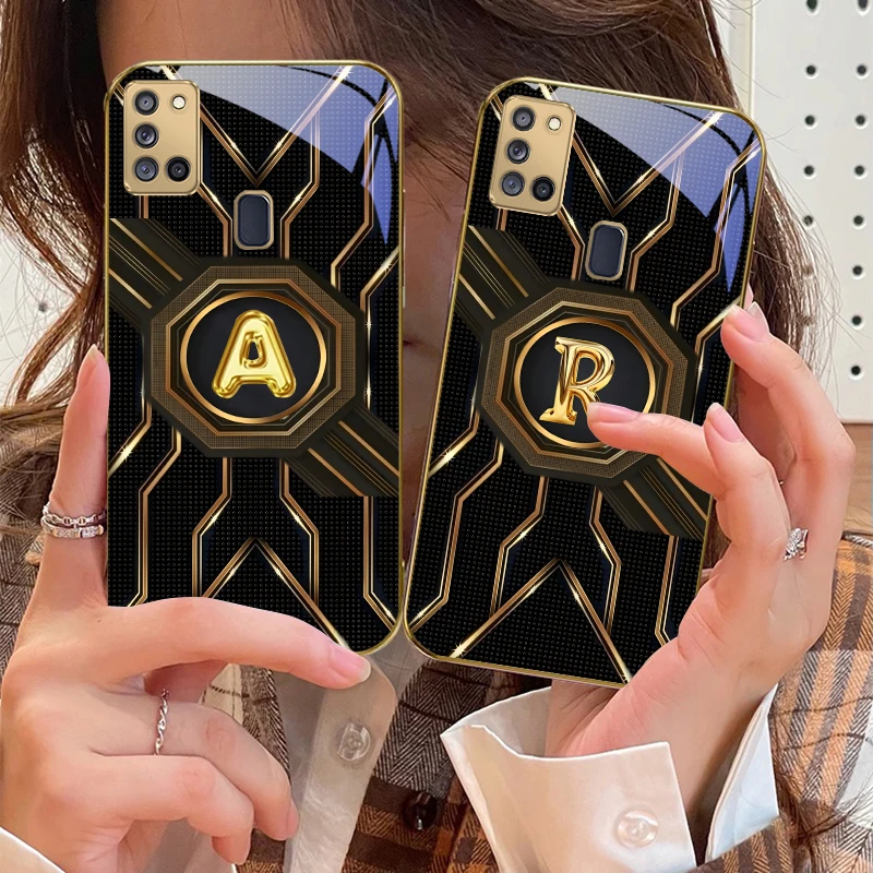 نمط التكنولوجيا الفاخرة لسامسونج A 31 32 A33 A34 35 14 A15 13 16 25 26 50 52 53 54 55 56 70 71 72 73 حافظة هاتف زجاجية ذهبية #2