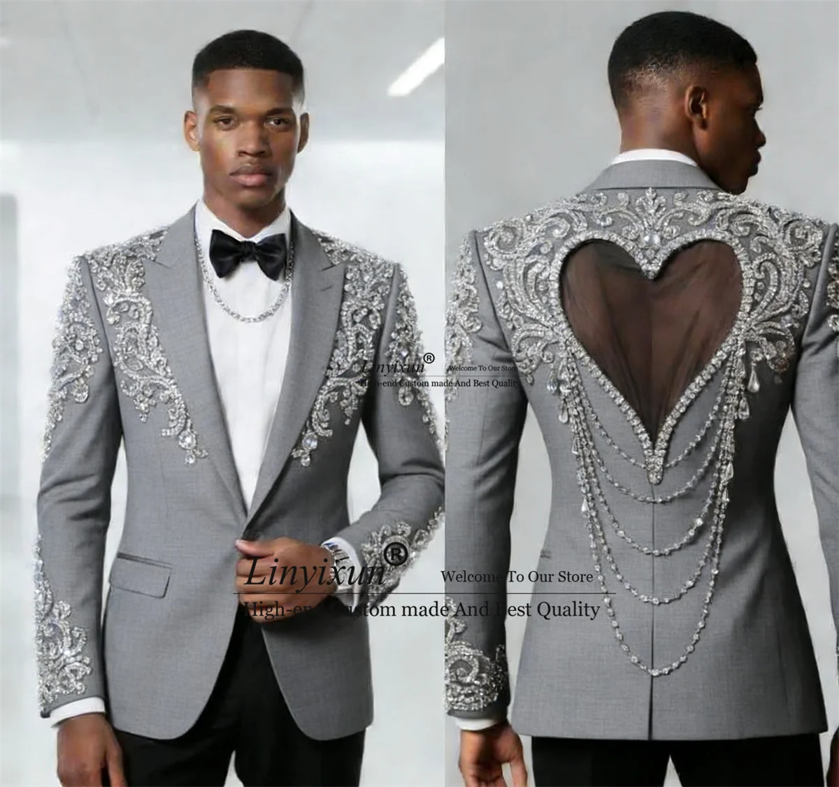 

Мужские свадебные костюмы с блестящими стразами, 2-х предметные комплекты, пиджаки для жениха, смокинги для вечеринок, облегающий крой, одежда для мужчин, индивидуальный пошив