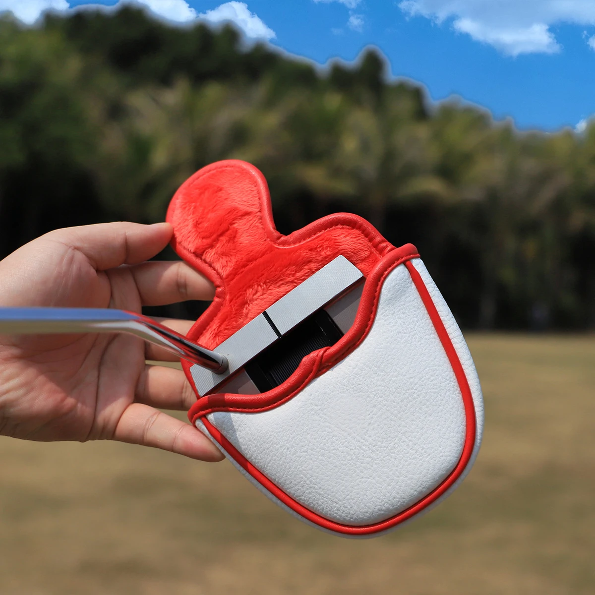 Cute Smile Golf Club Head covers White Premium Leather Head Covers Set Headcovers for Driver Fairway Hybrid Wood Head covers Ir