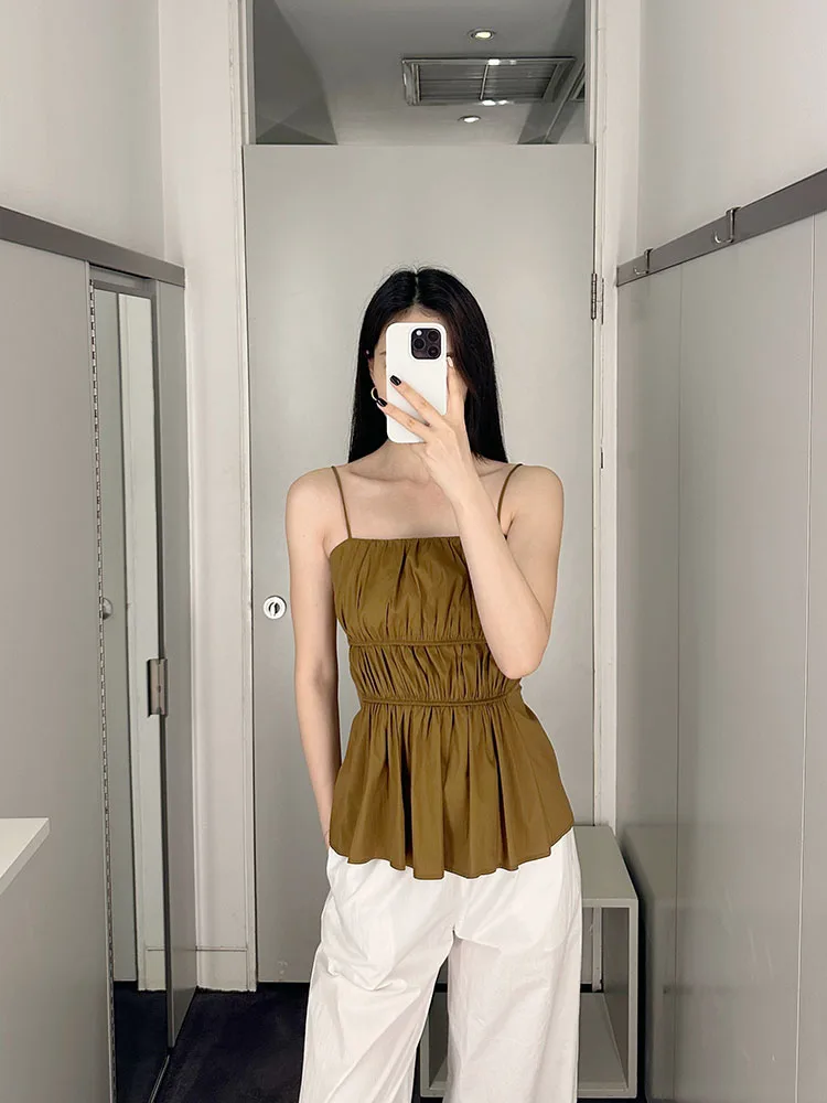 

Mat Cosniu Sle, женская повседневная плиссированная майка с завязками, приталенная майка с очками, коричневая, 2021, дышащая, чистая кроватка...