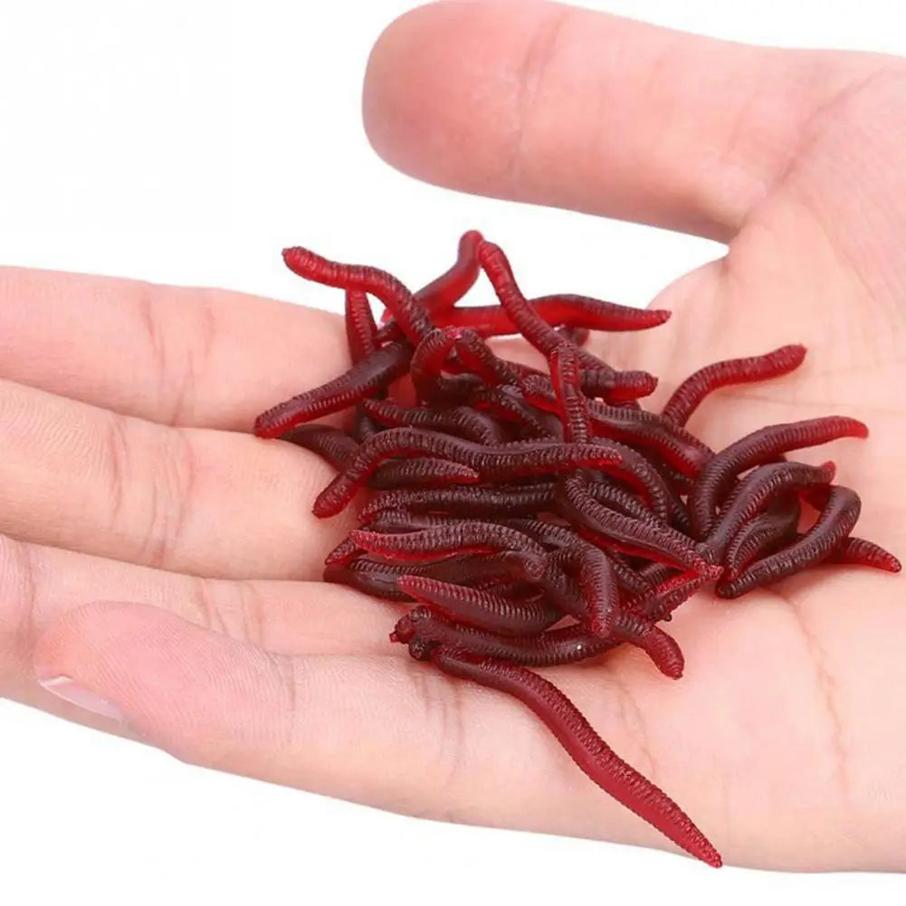 50Pcs 3.5cm Worm Bait Bloodworm Simulation High Elasticity Angling Earthworm Bait Worms Artificial Fishing Earthworm Worm