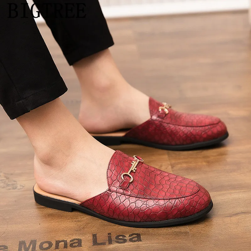 Men Leather Slippers Half Shoes For Men Mules Coiffeur Designer Shoes Men Mule Fashion Italian Mens Casual Shoes Zapato Hombre