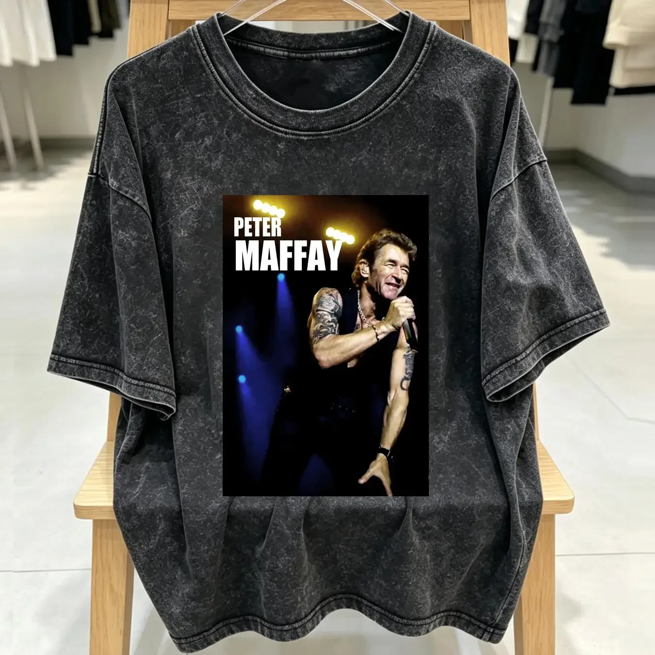 washed T Shirt Peter Maffay Maffei Band Extratour 2013 Black Men'S Xl N046907 vintage Washed streetwear Stretched Casual Soft
