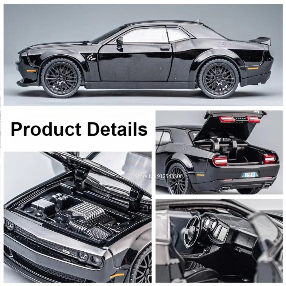 1:32 Dodge Challenger Modelo de carro esportivo brinquedos liga corpo pneus de borracha portas abertas puxar para trás modelos de veículos musculares para crianças presentes