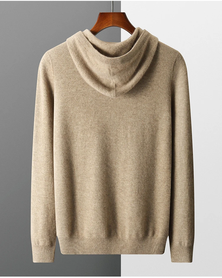 DjzDsm 100% Merino Wool Men's One-piece Ready-to-Wear Hoodie Knitted Sweatshirt Autumn Winter Casual Large Top Long Sleeved