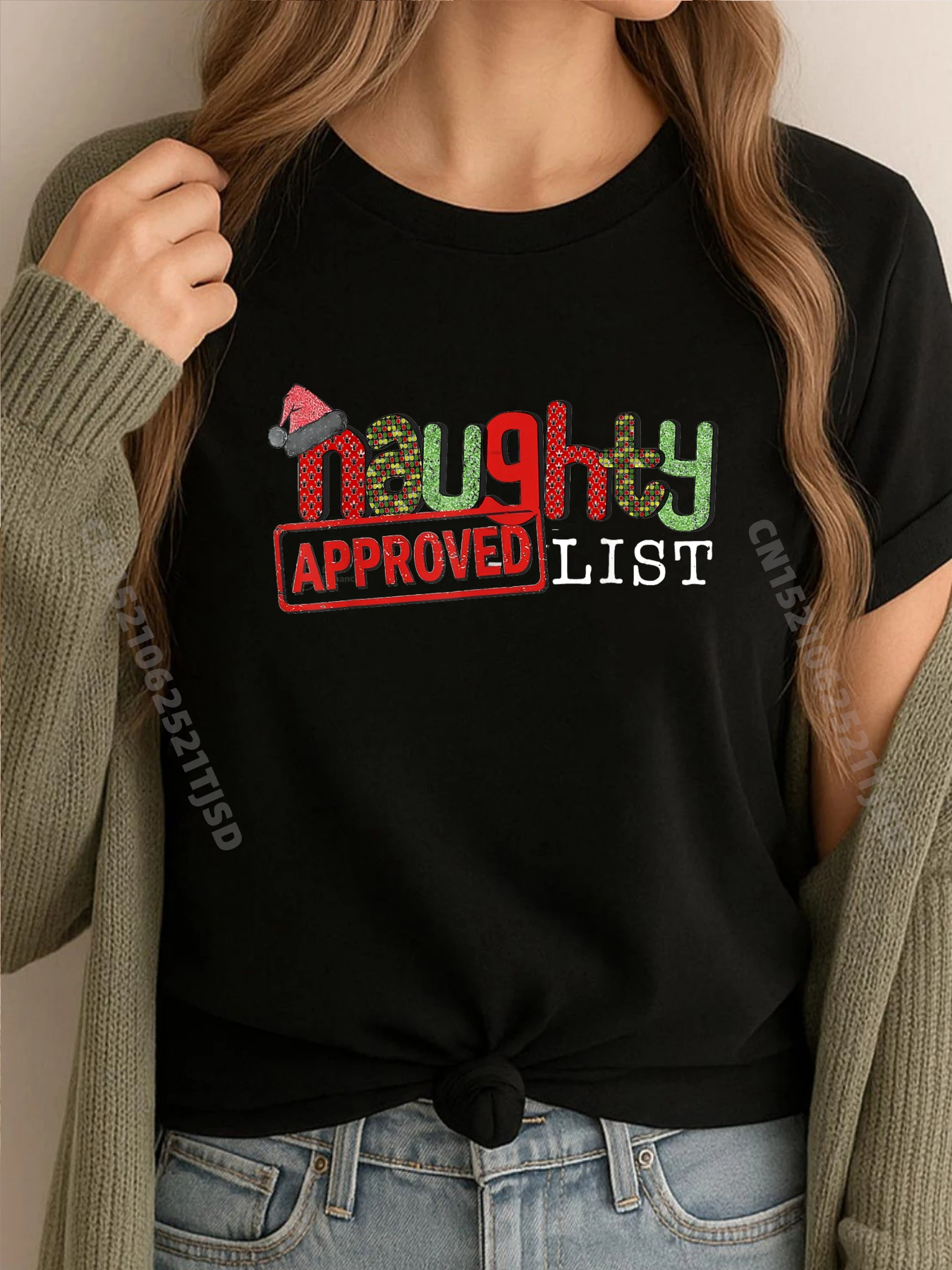 

Одобренная Рождеством женская футболка «Непослушный список» Xmas Pj, футболка большого размера, женская футболка с мемами, стираные футболки