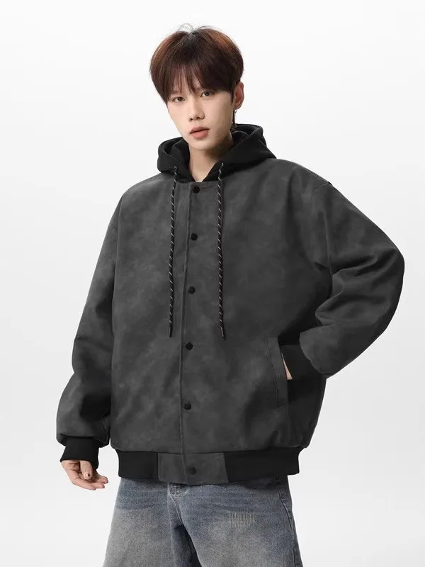 

Мужская свободная куртка из искусственной кожи, модная демисезонная бейсбольная куртка-бомбер с эффектом двухслойности, ветрозащитная, с длинными рукавами