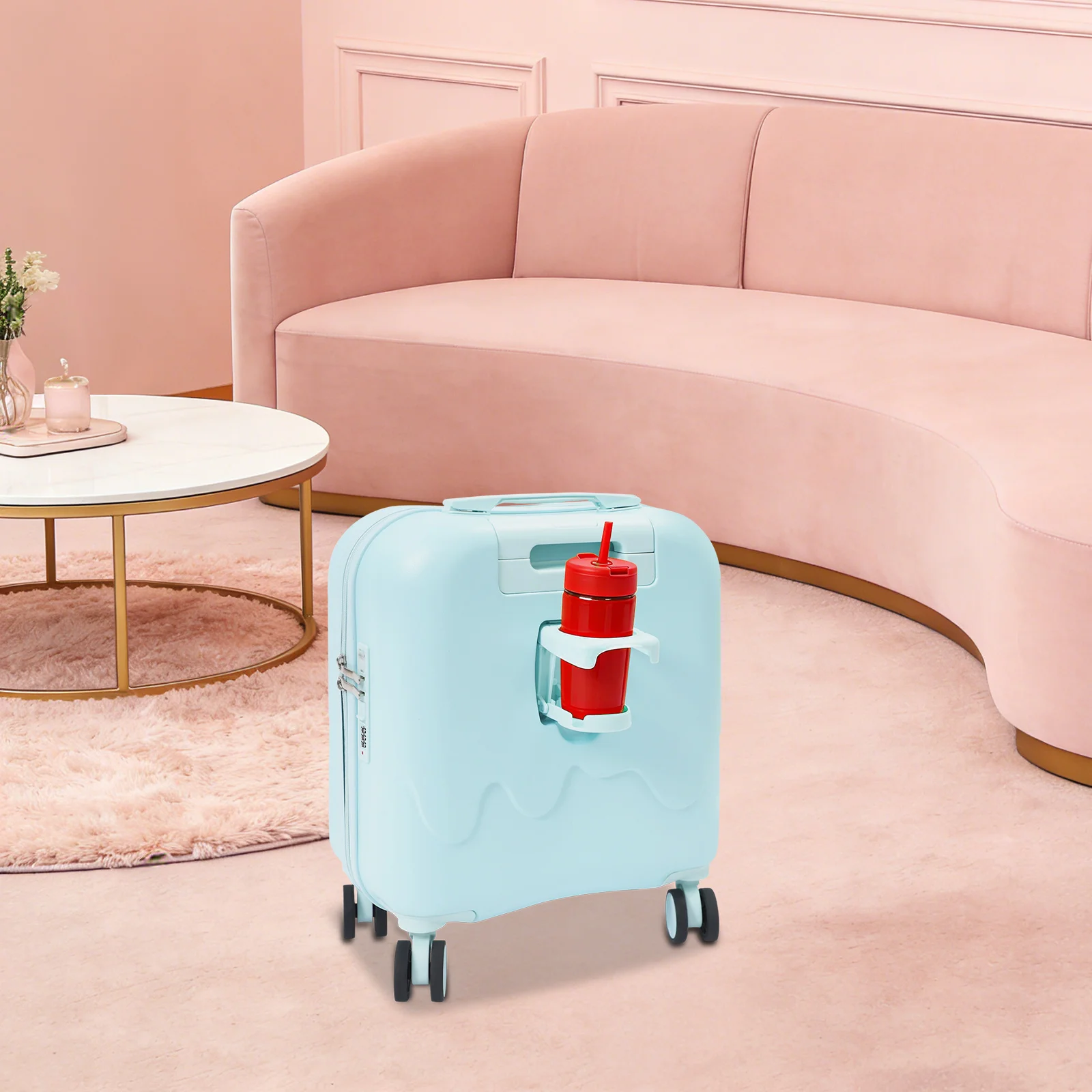 

Hardside Rolling Suitcase,Mint Blue Carry On Luggage, Portable Rolling Suitcase With Cup Holder And USB Charging Port,Small 18-inch Carry-on Suitcase