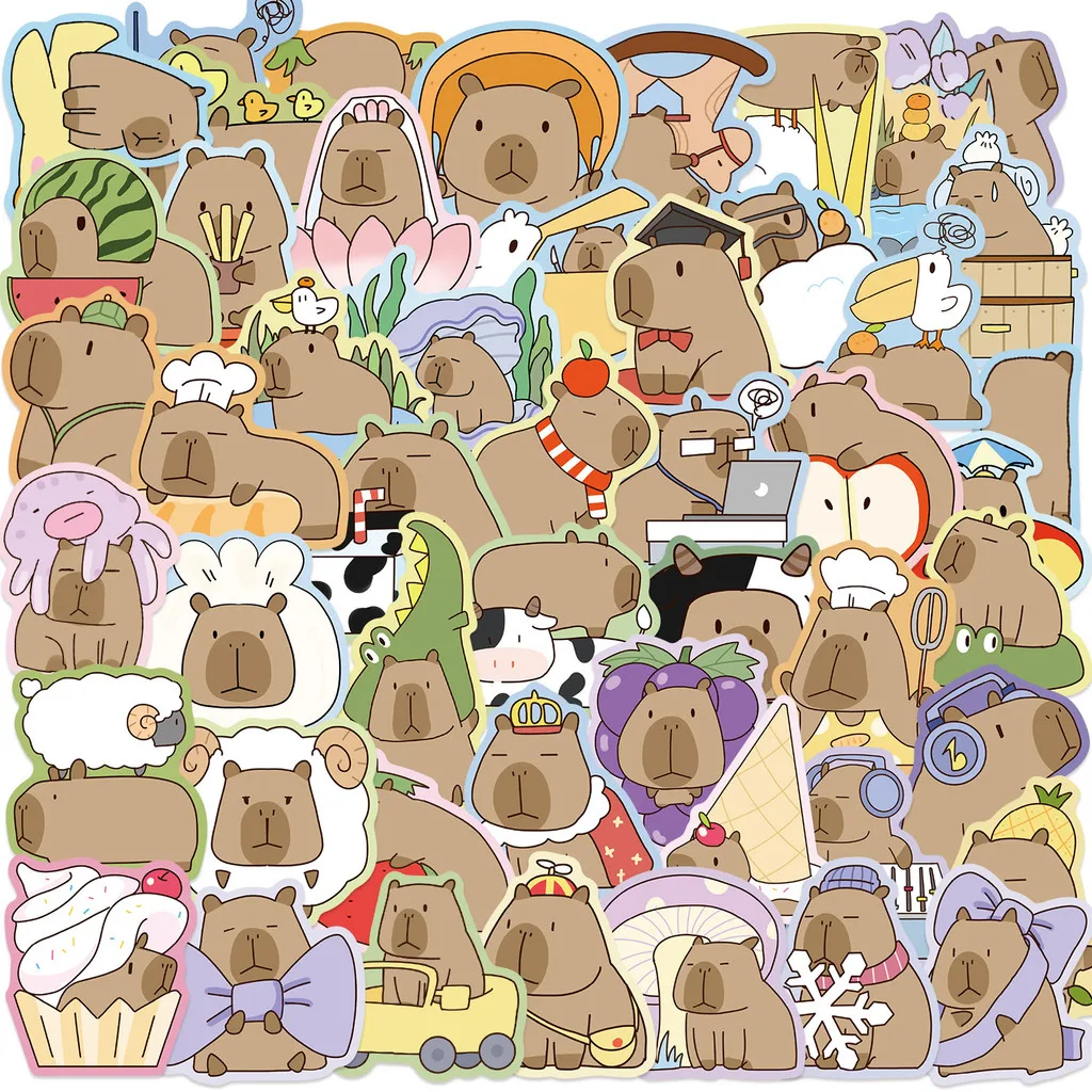 50 Stück Cartoon-Original-Capybara-Graffiti-Aufkleber – wasserfeste DIY-Aufkleber für Gitarre, Notizbücher und Gepäck, Anime Worlds Store