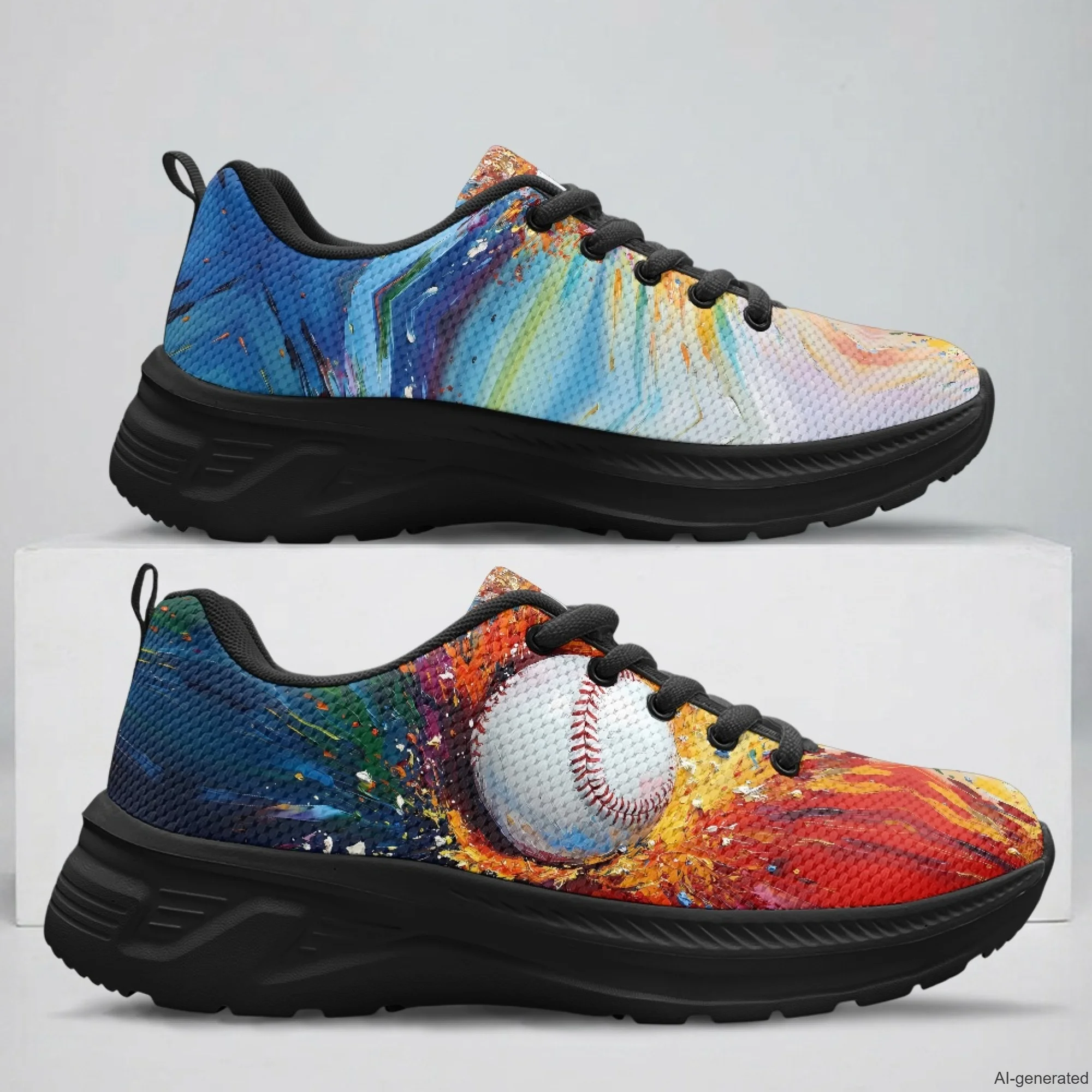 XIXIRIMIDO Running Shoes for Men Breathable Mesh Casual Walking Shoes for Women Baseball Print Workout Gym Sneakers 35-48