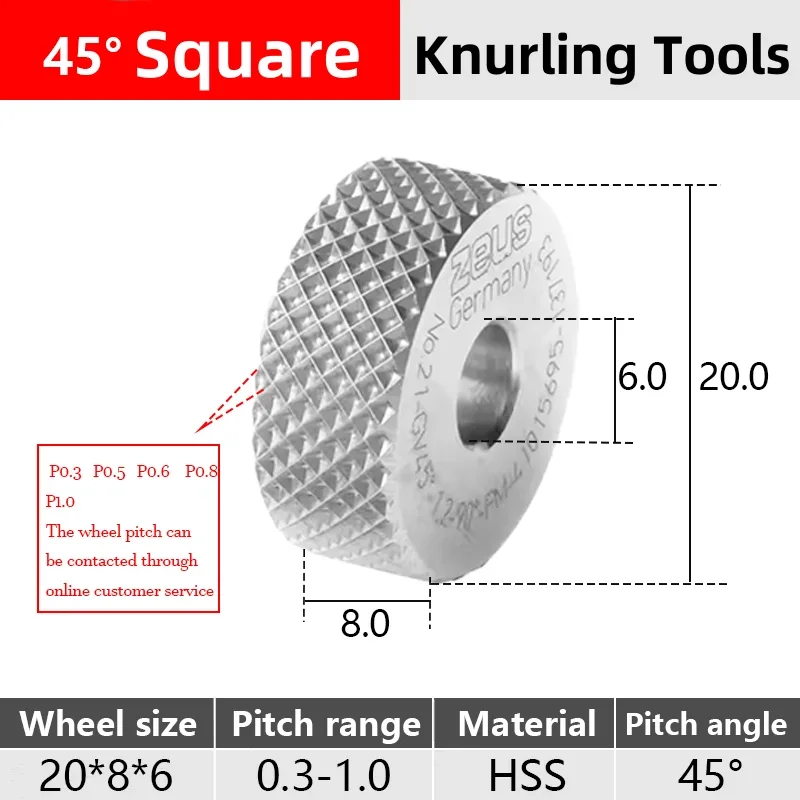 ZEUS GV30°/45° 20*8*6 Hommel+Keller Single Wheel Knurling Tools KOKC For CNC Lathe Diamond Square pattern