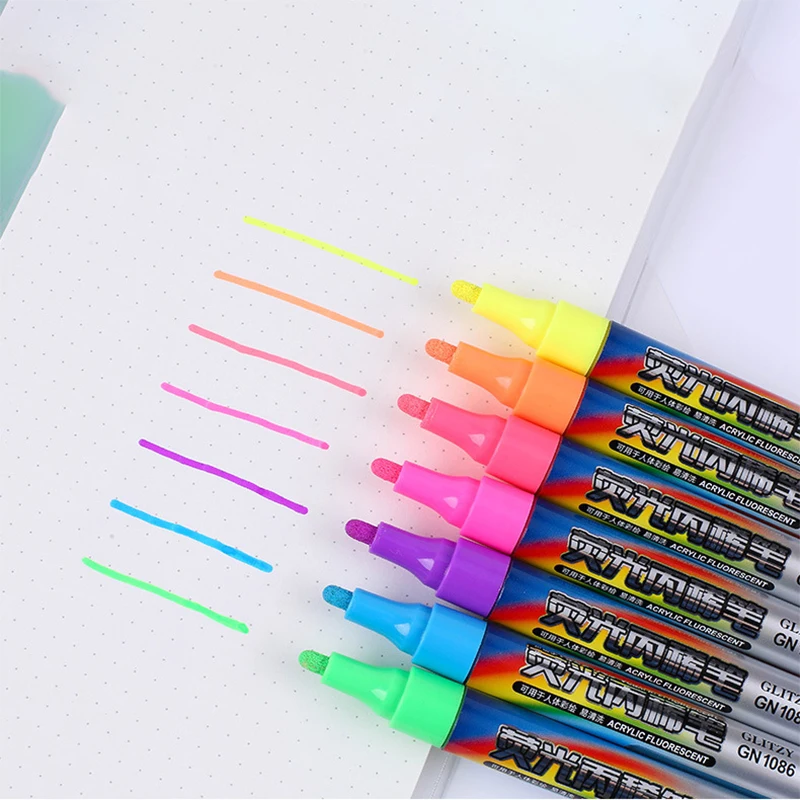 Acrylic Marker Waterproof Quick Drying Flash Pen Color Ceramic Graffiti Paint Pen Water-based Fluorescent Acrylic Pen Set