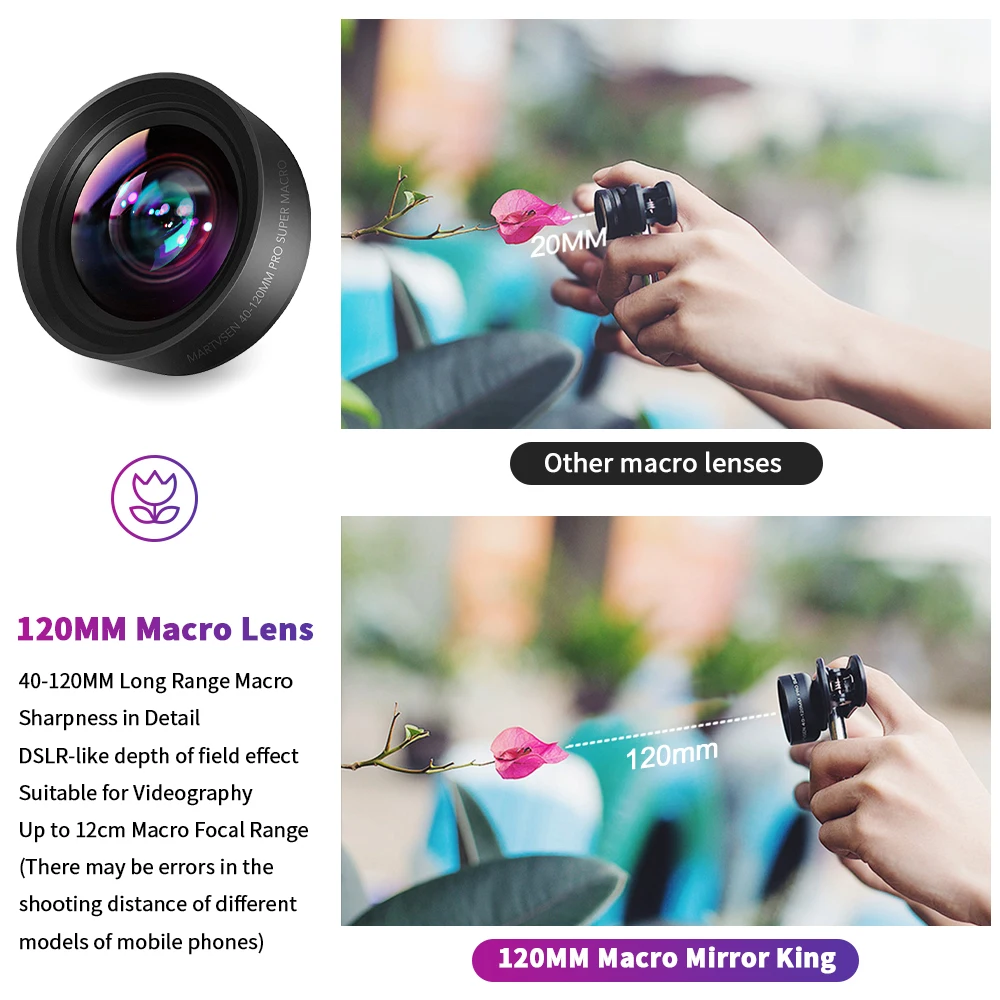 MARTVSEN 120MM Macro Lens, Professional 5K HD 10x Super Macro Universal Clip Camera Photo Lens for Samsung Andriod iPhone