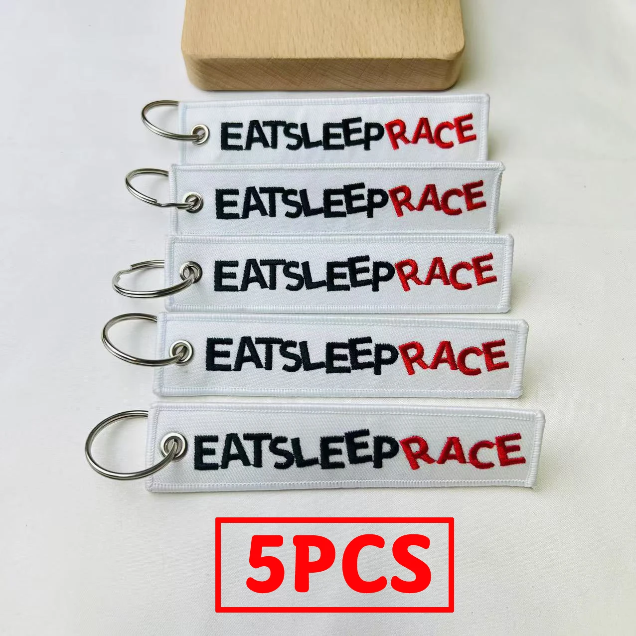 AliExpress 5PCS/Lot Eat Sleep Race slogan Keyring Motorcycle Keychain Fabric Embroidery Car Key Tag Racing Bike Decoration Moto Accessories