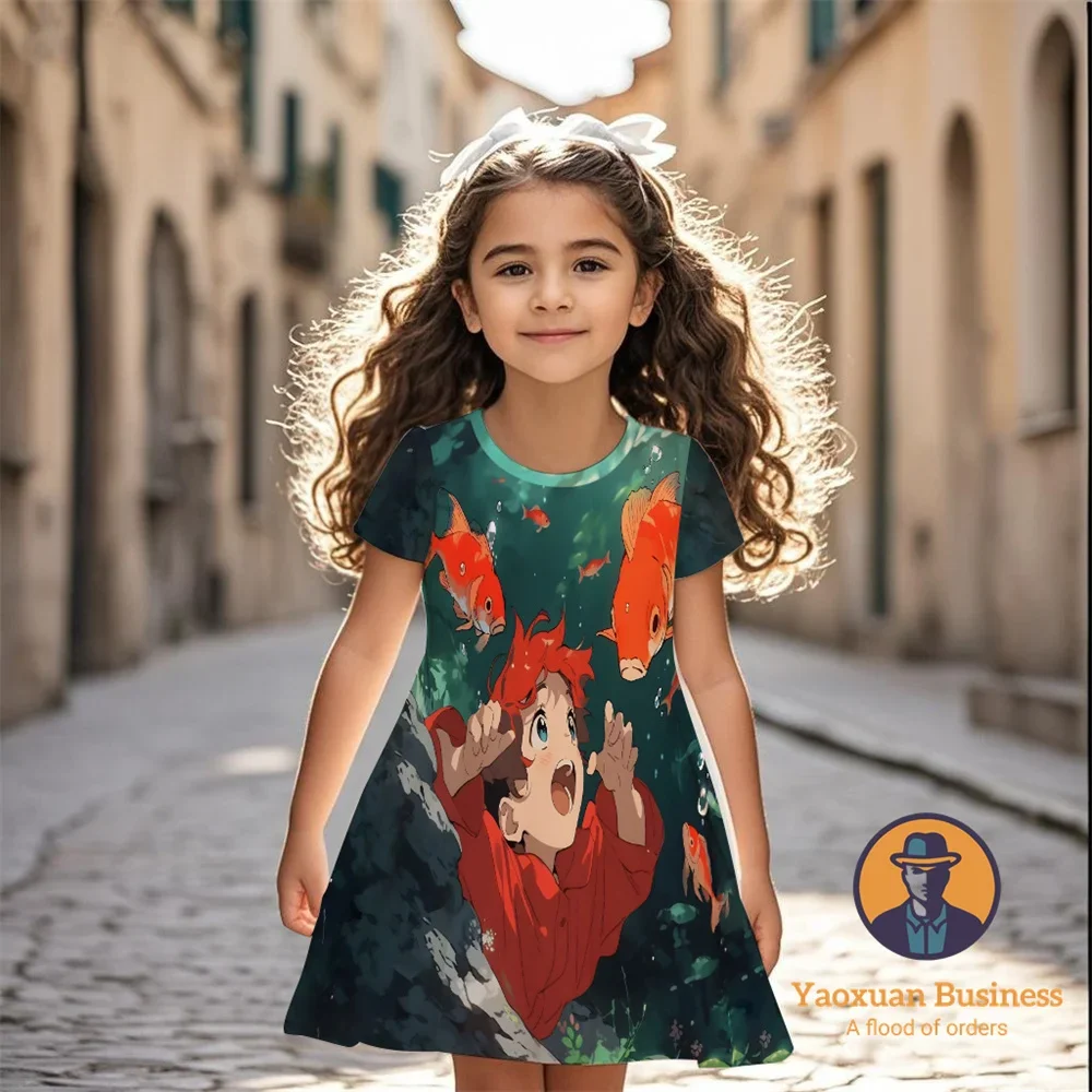

2025 Hot Sale Ponyo Girls Kids 3D Cartoon Print Dress Pretty Cool Cute Summer Fashion Dress​