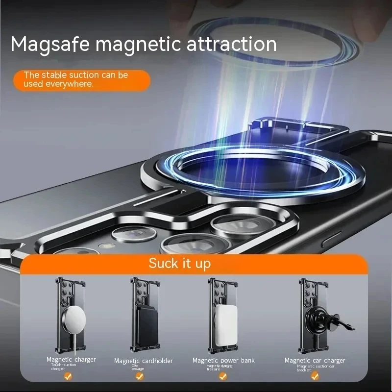 High quality Magnetic frameless metal aluminum bracket housing for the Samsung Galaxy S24 S23 Ultra Case Shock protection cover