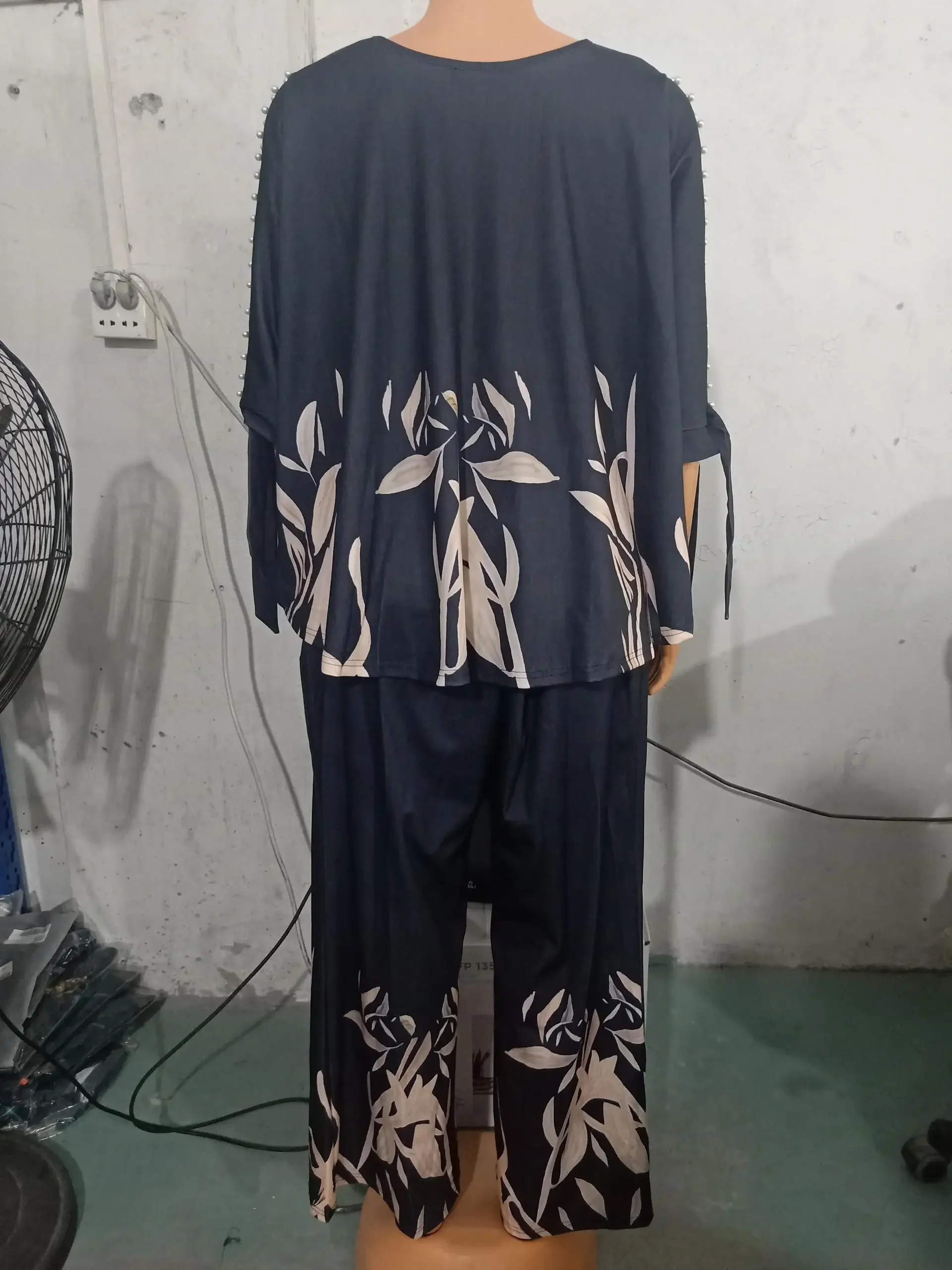 CPSYMYM قطعتين مجموعات النساء الزي الصيف النباتات طباعة سبليت كم بلوزات مستديرة العنق و عادية مستقيم الساق فستان أطفال مع سروال داخلي الشارع