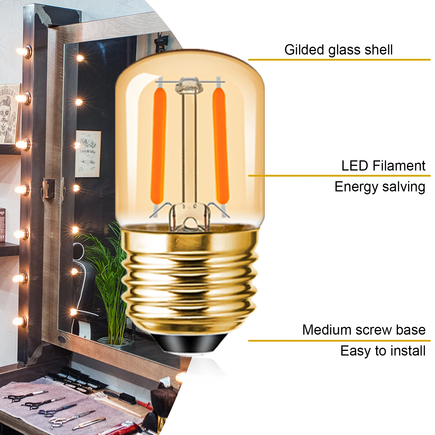 Vintage T28 Led Bulb E27 E26 1W Amber Glass 110V 220V Straight Filament For Chandelier Salt Lamp Retro Indoor Decoration Light