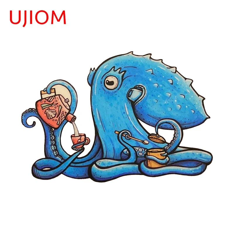 UJIOM Funny Blue Octopus Wall Stickers Cool Interesting Cartoon Graffiti Surfboard Decals Creative Sea Items Room Decor Poster
