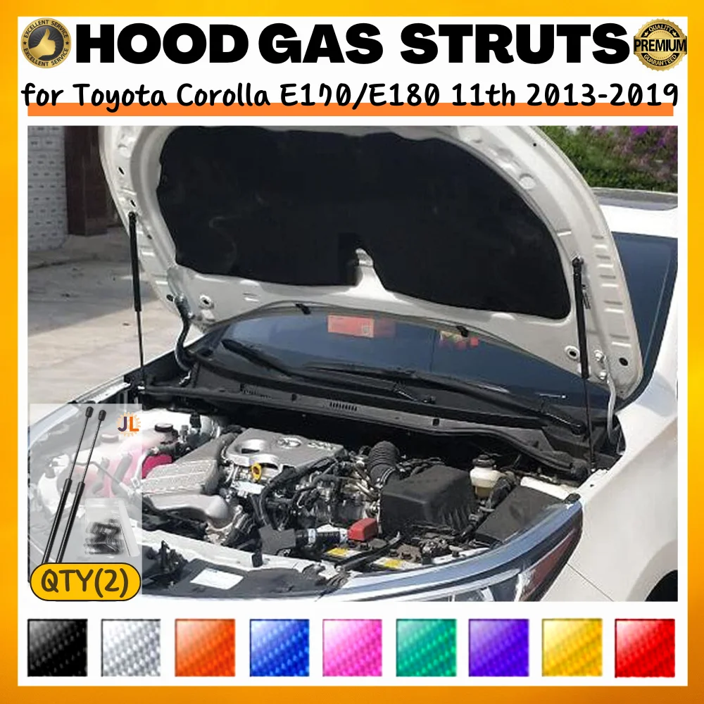 Qty(2) Hood Struts for Toyota Corolla E170/E180 11th 2013-2019 Front Bonnet Modify Gas Springs Shock Absorbers Lift Supports