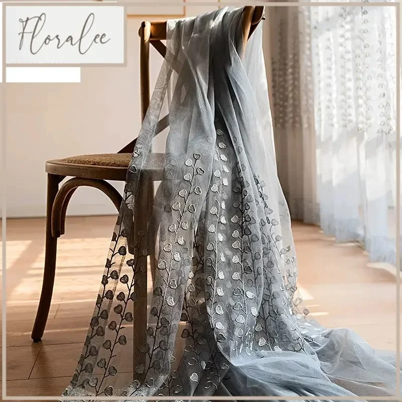 Modern Curtains For Living Dining Room Bedroom Light Gray Embroidered Window Screen Hemp Yarn Retro Custom Kitchen Curtains
