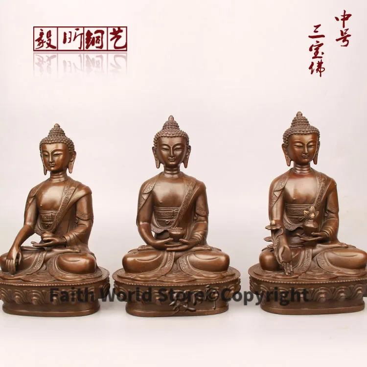 GOOD figure of Buddha HOME efficacious Talisman House Protection # 3P Tibetan Nepal Buddhism Phra Sompo Buddha brass statue