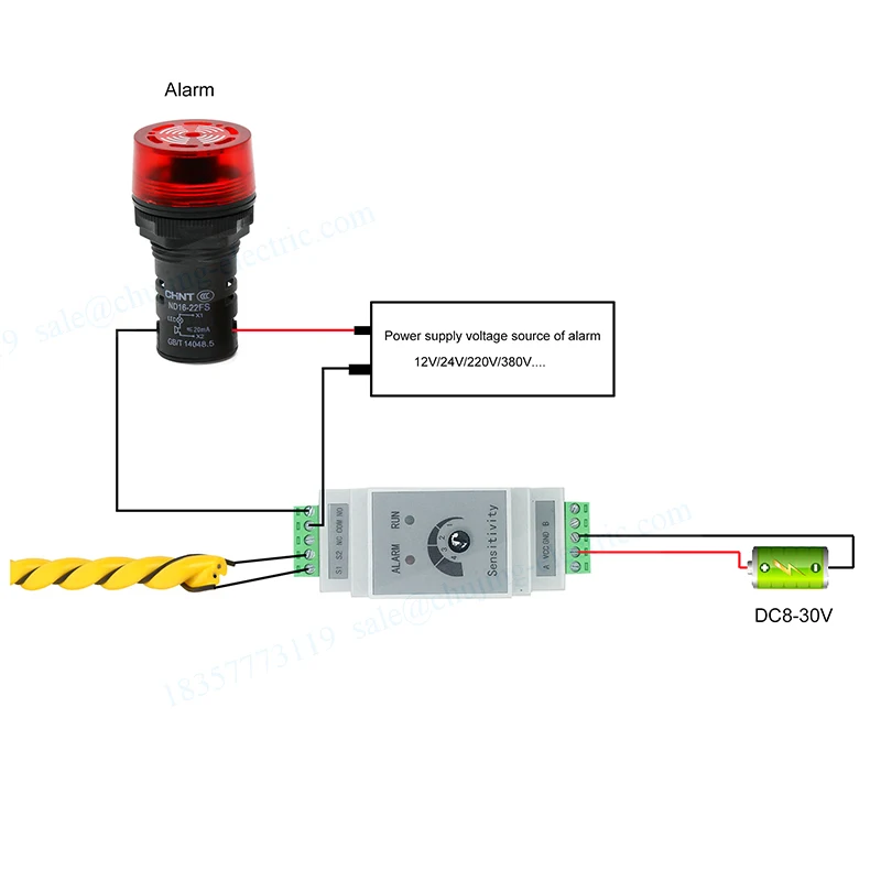 35mm Din liquid Water Leakage Detector with 1m sensor wire water switch output Flooding liquid leaking relay leak alarm device