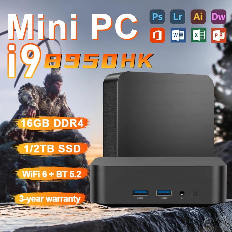 

Мини-ПК Core i9 8950HK Windows 11 Портативный геймерский мини-компьютер 16 ГБ DDR4 512 ГБ 1 ТБ SSD Игровой ПК Геймер Настольный BT5.2 офисный ПК