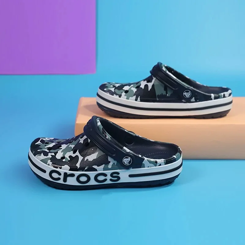 Crocs Classic Camo Printed Platform Clog Comfortable Trendy Soles Closed-Toe Slip-Ons Outdoor Breathable Beach Shoes