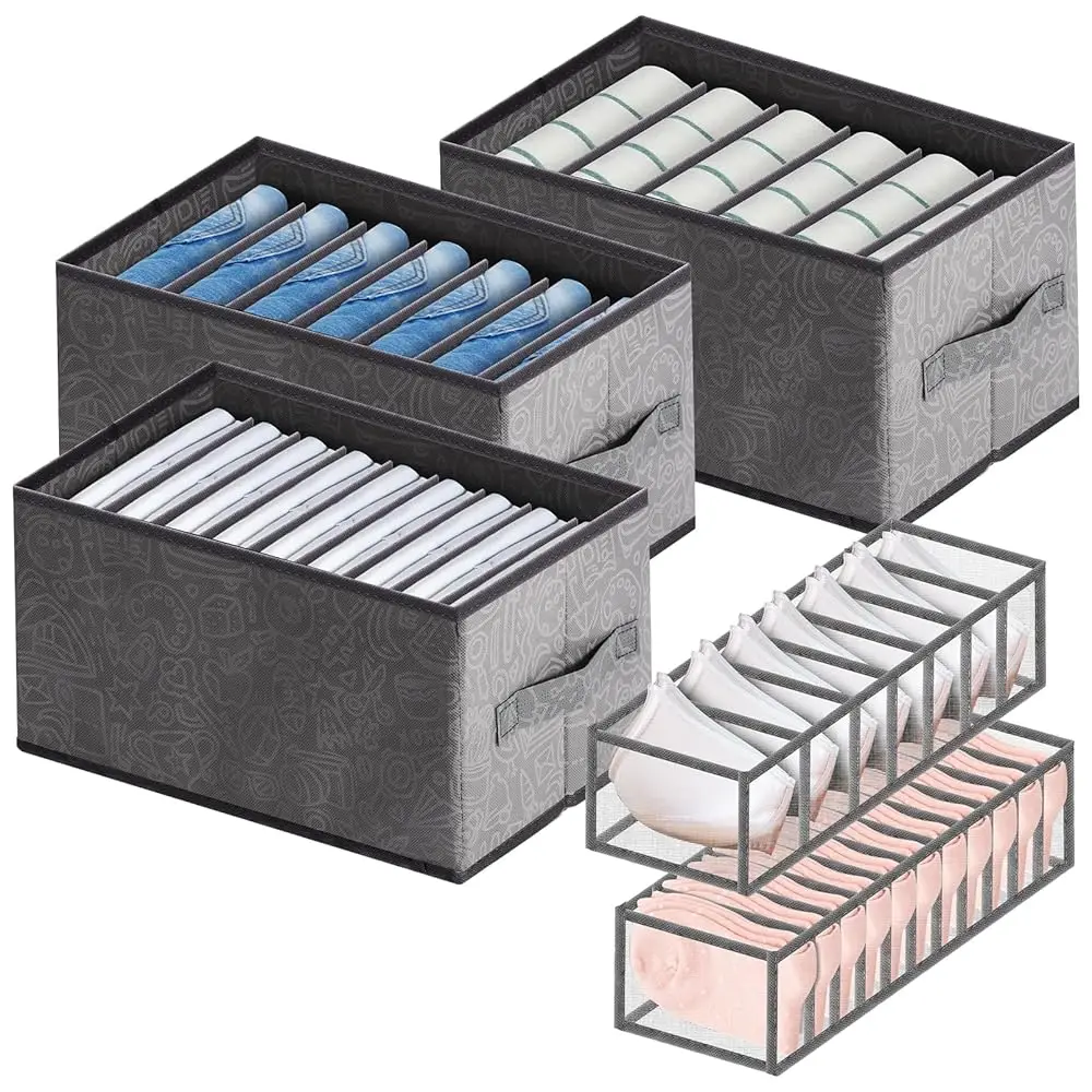 

5 Pcs Wardrobe Clothes Organizer,Upgraded Drawer Organizers For Clothing,6/7/9 Grids Closet Organizers For Folded