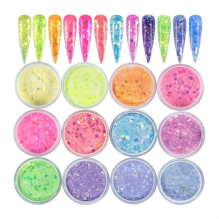 Conjunto de pó acrílico, pó acrílico de 12 cores para unhas, sistema de unhas acrílicas coloridas, pó para arte em unhas dos namorados para extensão de unhas