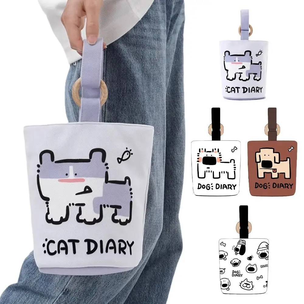 Dog Cat Cartoon Bucket Bag Canvas Letter Print Handbag Large Capacity Mommy Bags All-match Lunch Pouch Tote Bags