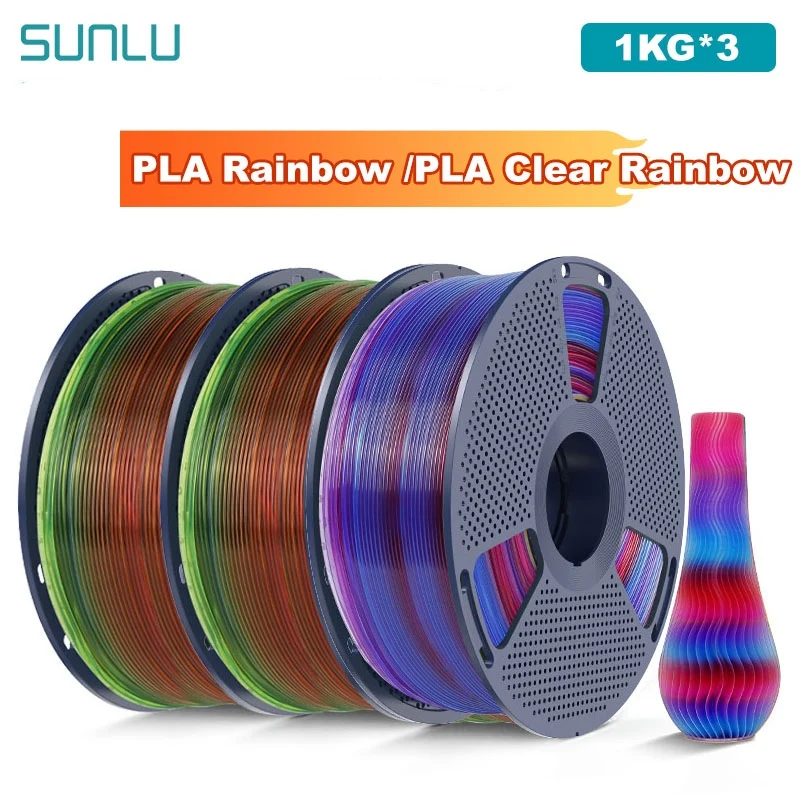 

SUNLU 3KG PLA Rainbow Filament 1.75mm 1000g Spool (2.2lbs)Rainbow Effect Neatly Wound Filament Fit Most FDM Printer