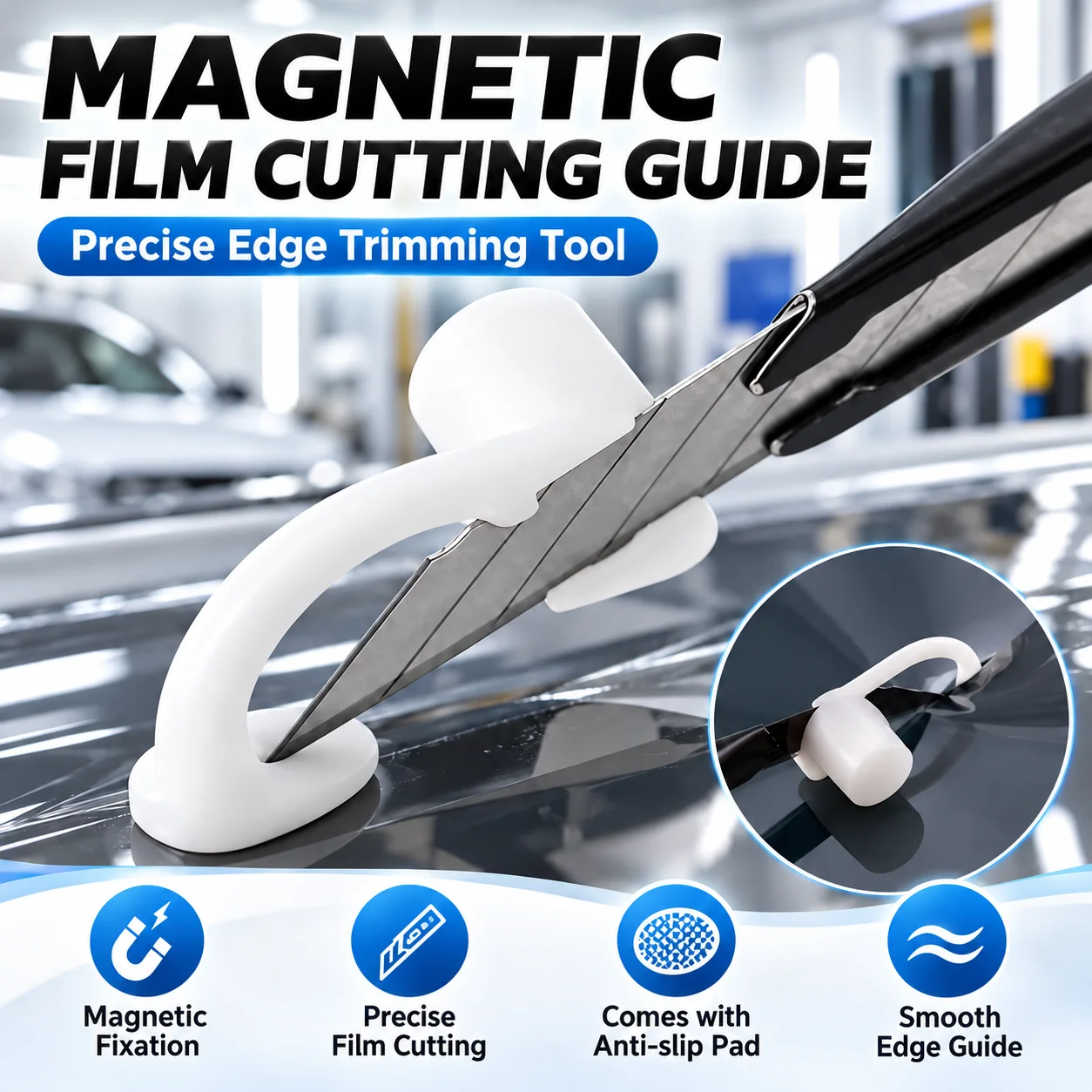 Magnetic Film Cutting Spacer Guide with Anti-Slip Mat for Window Tint Vinyl Wrap Anti-Scratch Edge Trimming Car Wrap Tool