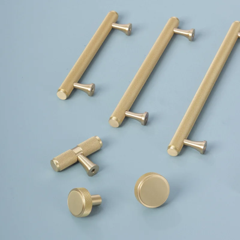 Solid Brass Knurled Diamond Cut Pattern New Cabinet Knobs Wardrobe Door Drawer T-bar Long Pull Free Base Matt Brass Black