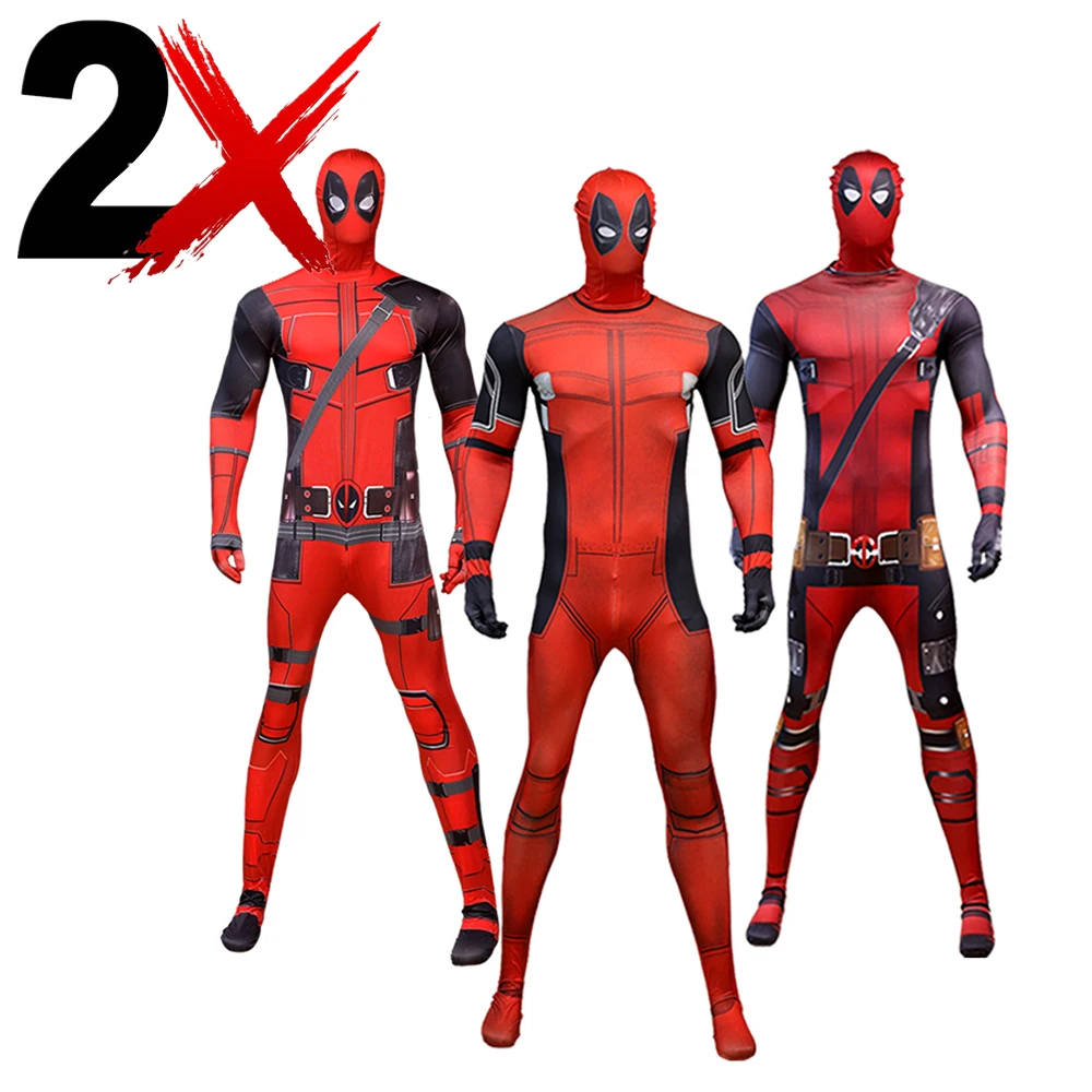 2PCs Superhero Deadpool Costumes Boys Children Halloween Cosplay Jumpsuit Full Body Suit with Cape Movie Character Wade Wilson