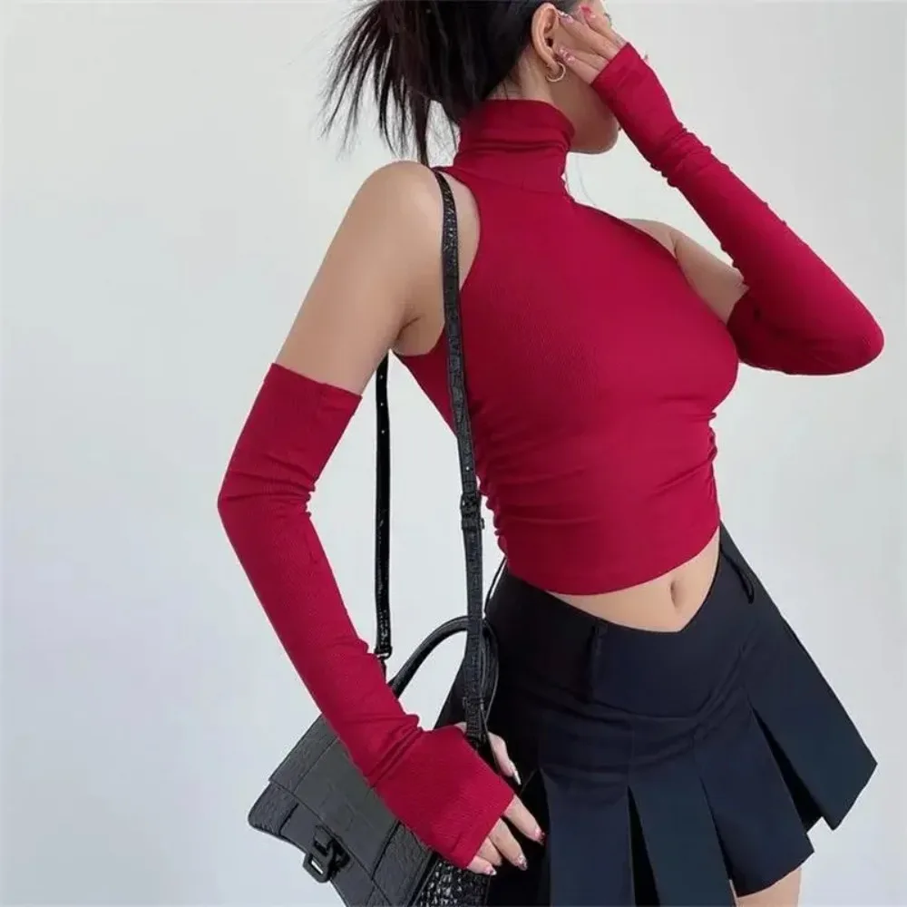 

2025 New Spicy Girls Tops Oversleeve Sexy Turtleneck Tank Top for Women's Slim Fit Short tshirt Skinny Streetwear Crop Top