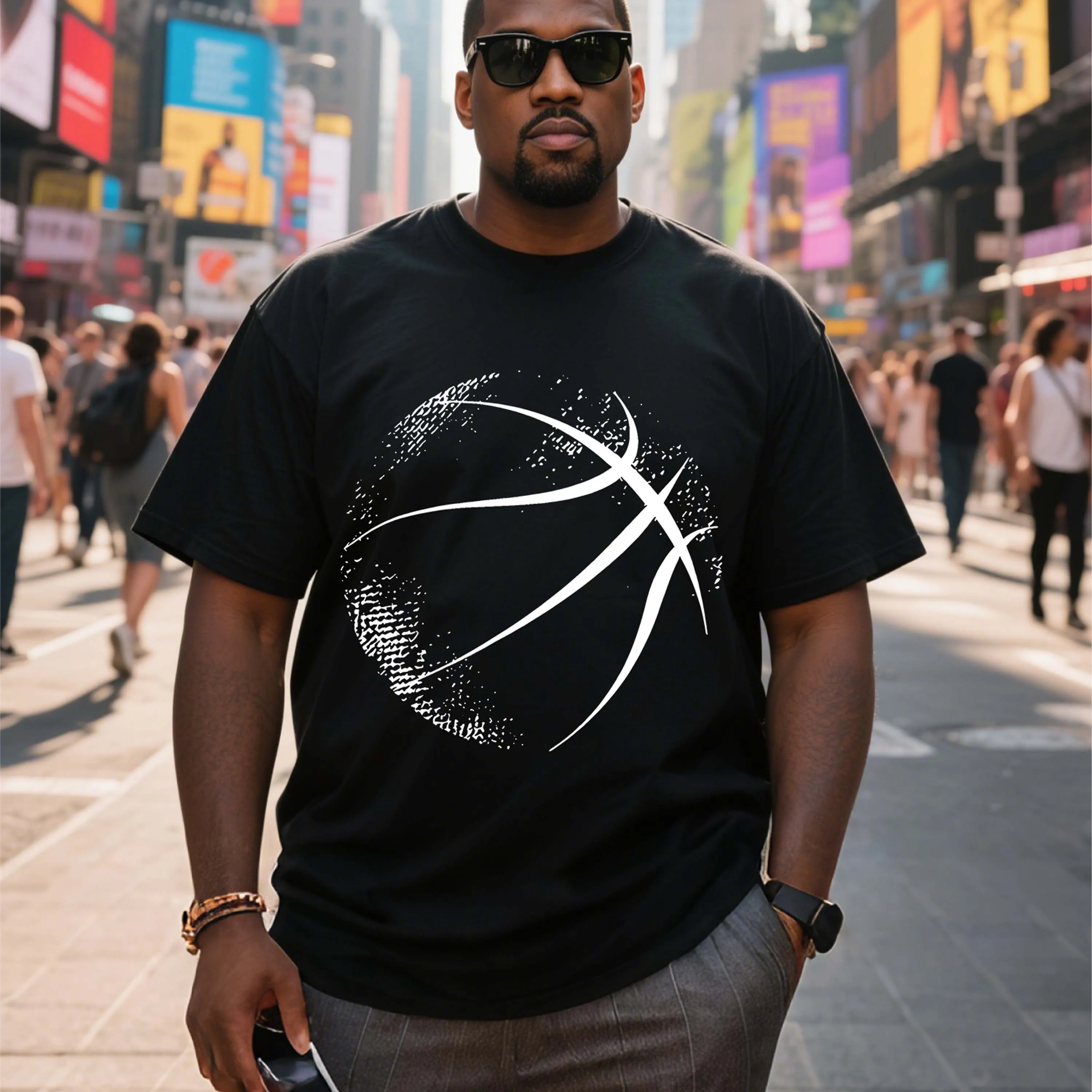 

Plus Size Men's Short Sleeve T-Shirt with Basketball Pattern Black Suitable for Outdoor Leisure Wear in Summer