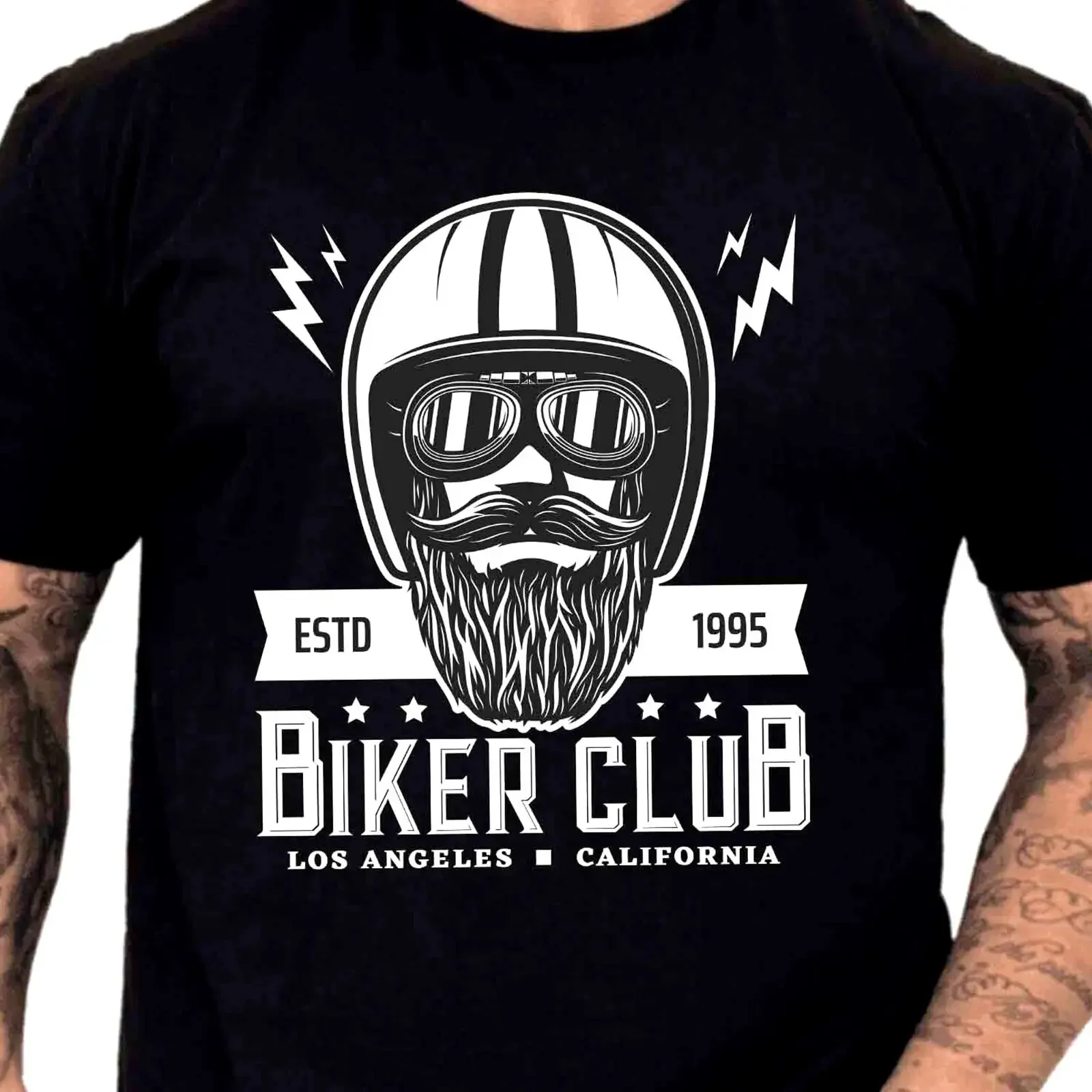 Biker Club T Shirt Bearded Skull Helmet LA California Motorcycle  vintage Washed homme Versatile streetwear Stylish Unisex