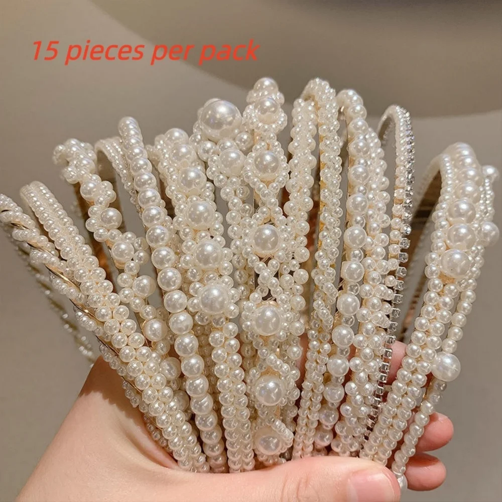 

15 шт. разноцветной жемчужной повязки на голову, легкая роскошная элегантная повязка на голову, женские аксессуары для макияжа на каждый день для свиданий.