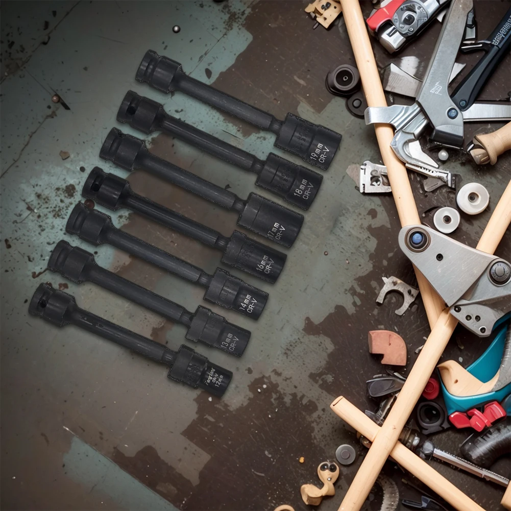 

7pcs 1/2in Drive Impact Driver Extension Bar Set 12/13/14/16/17/18/19mm Socket Extensions Hardened Chrome Vanadium Steel