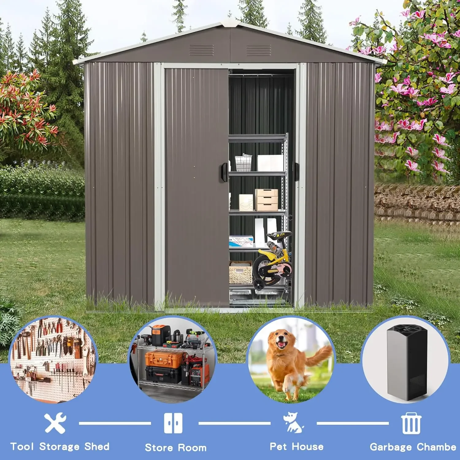 Sealamb Outdoor Metal Storage Shed, Metal Garden Shed Steel Tool Shed Storage House For Bike,Tools, Outdoor Storage Cabinet