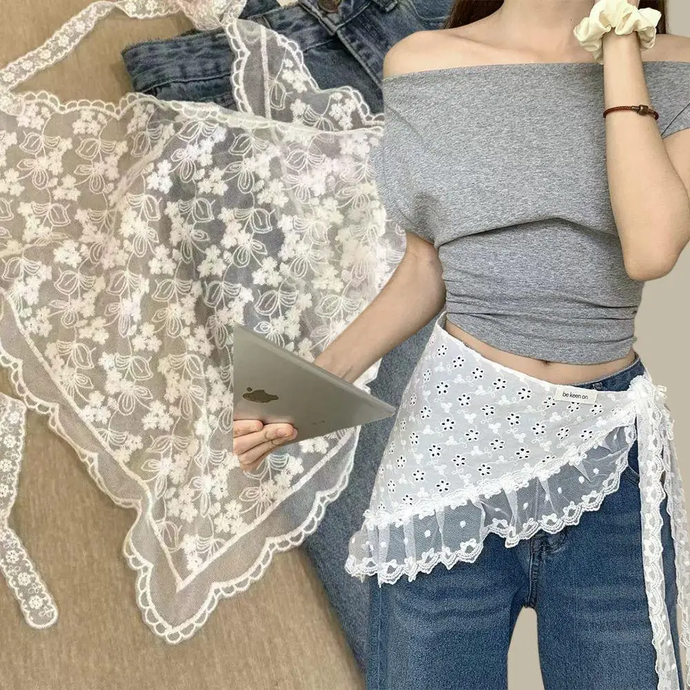 Koreanische Spitze Dreieck Kurzen Rock Halb Rock Butt Vorhang 2 In 1 Ins Kopftuch Spitze Trim Kleine Schürze Spitze gestapelt frauen Rock