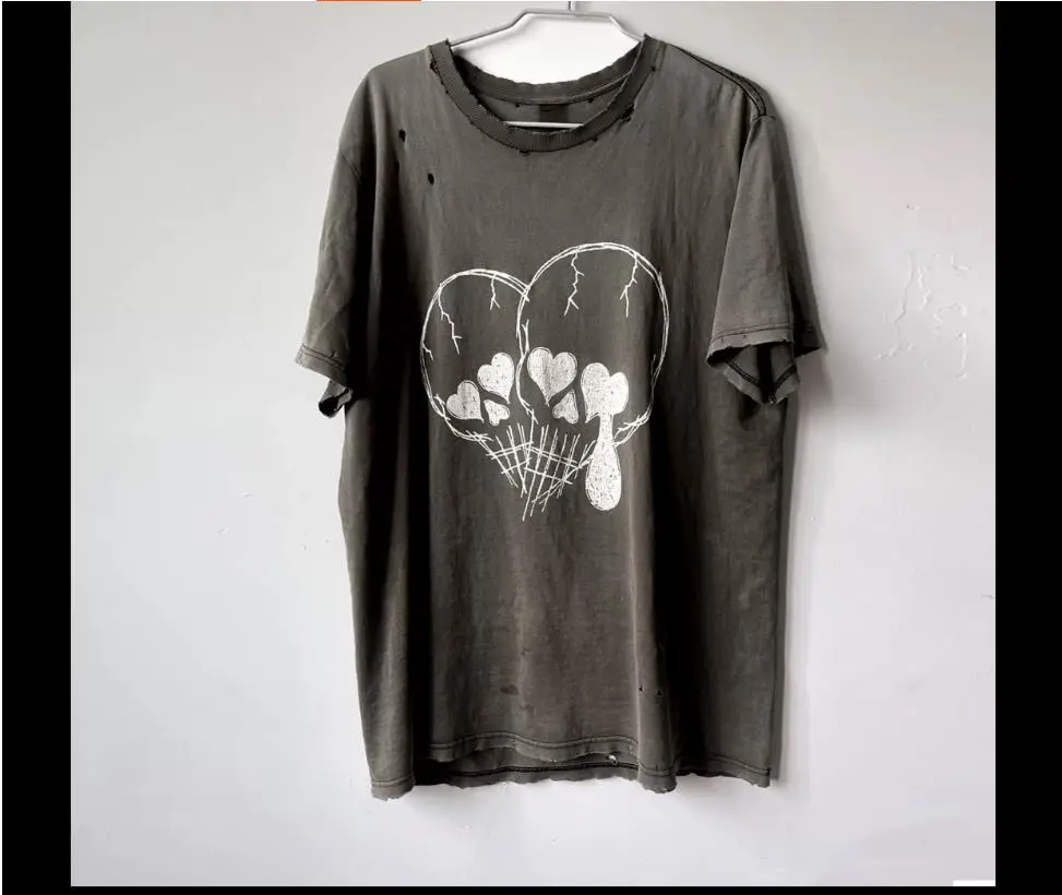 2026 Number Nine Crying Skeleton Heart Vintage Distressed Short Sleeve T-Shirt TX1660