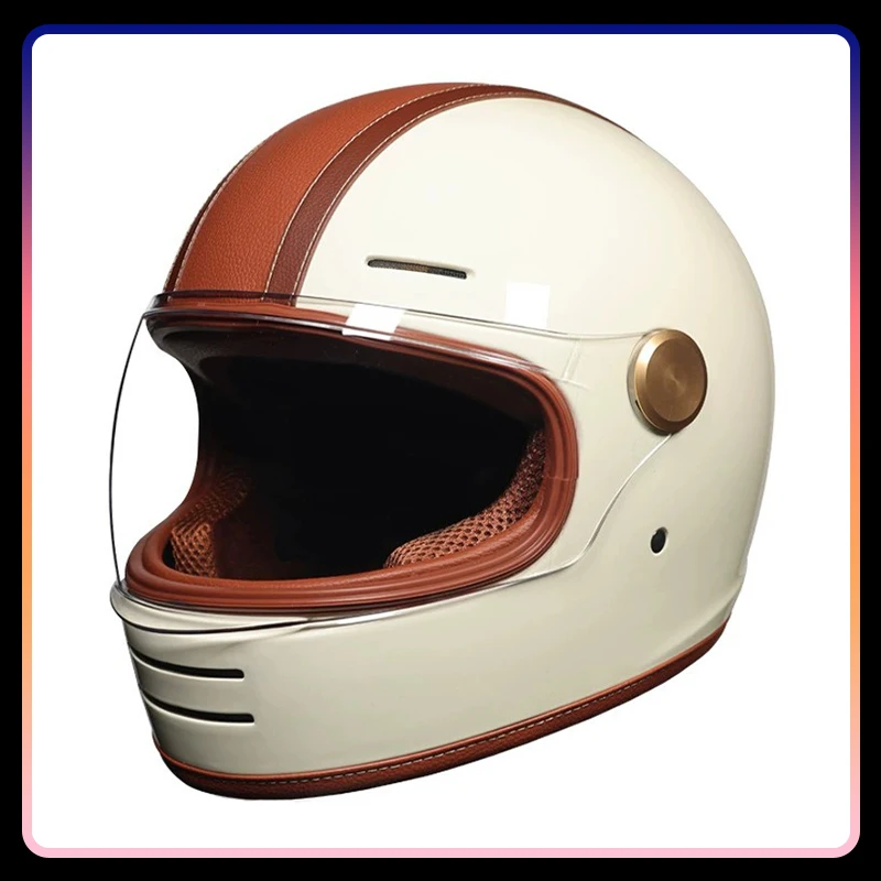 

Retro Leather Full Face Motorcycle Helmets with Clear Lens Off Road Capabilities Durable Materials DOT Enhanced Safety Full Helm