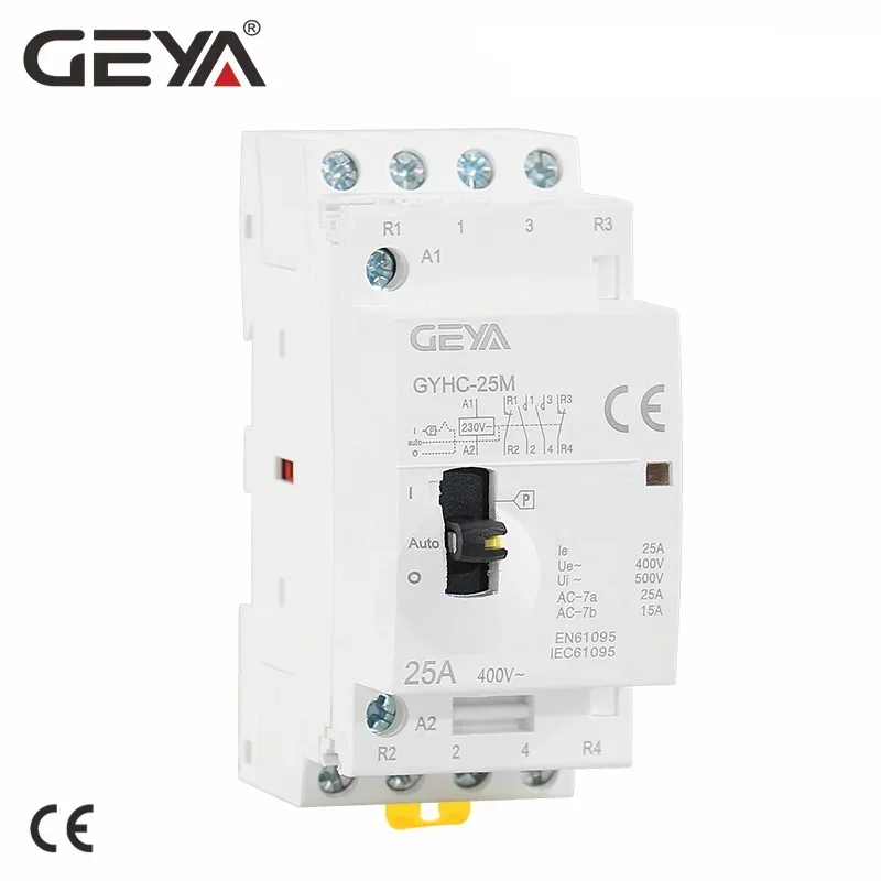 

GEYA Manual Contactor 4P 25A 4NO or 2NO2NC 220V/230V 50/60HZ Din rail Household AC Modular Contactor