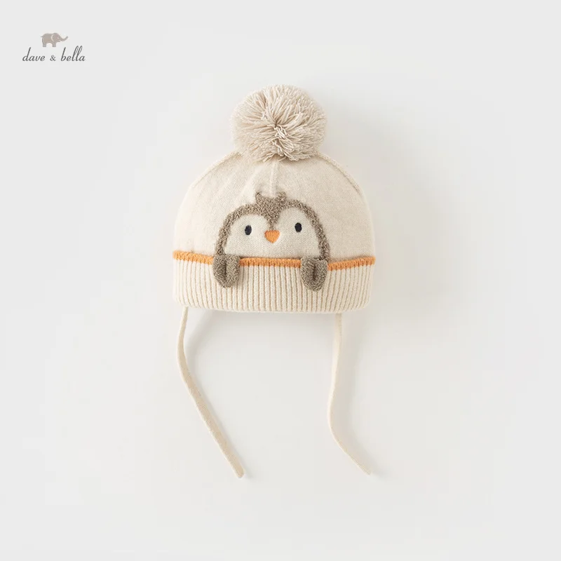 

Dave Bella Newborn Baby Penguins Hat for Boys Girls Winter Beige Pom Pom Woolen Hat for Kids Boy DB4237173