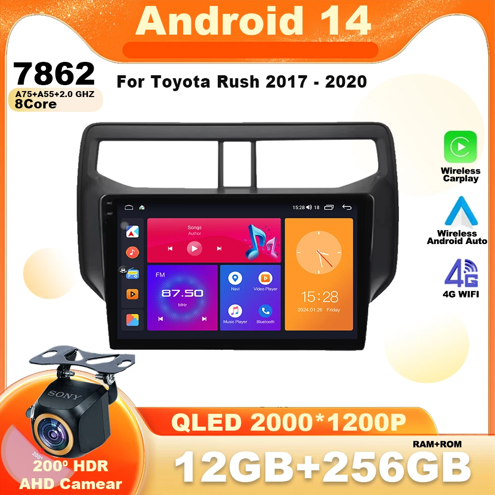 

Android 14 For Toyota Rush 2017 - 2020 Car Radio Multimedia Video Player Navigation GPS Head Unit Carplay WIFI Wireless Auto DSP