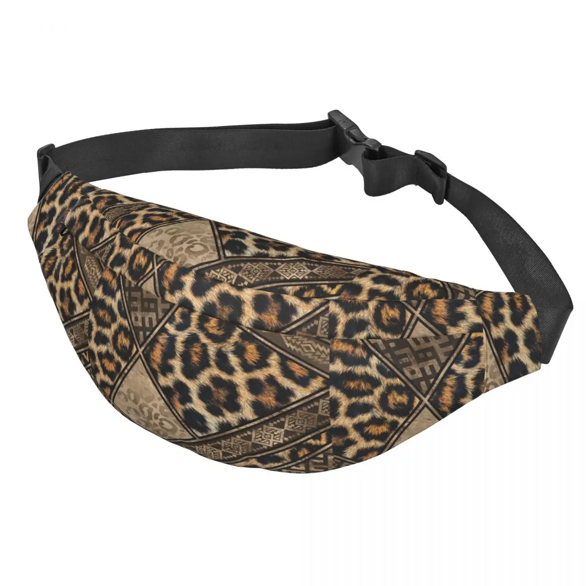 Ethnic Ornaments Brown Animal Leopard Print Fanny Pack Men Women Casual Leopard Skin Sling Crossbody Waist Bag Phone Money Pouch